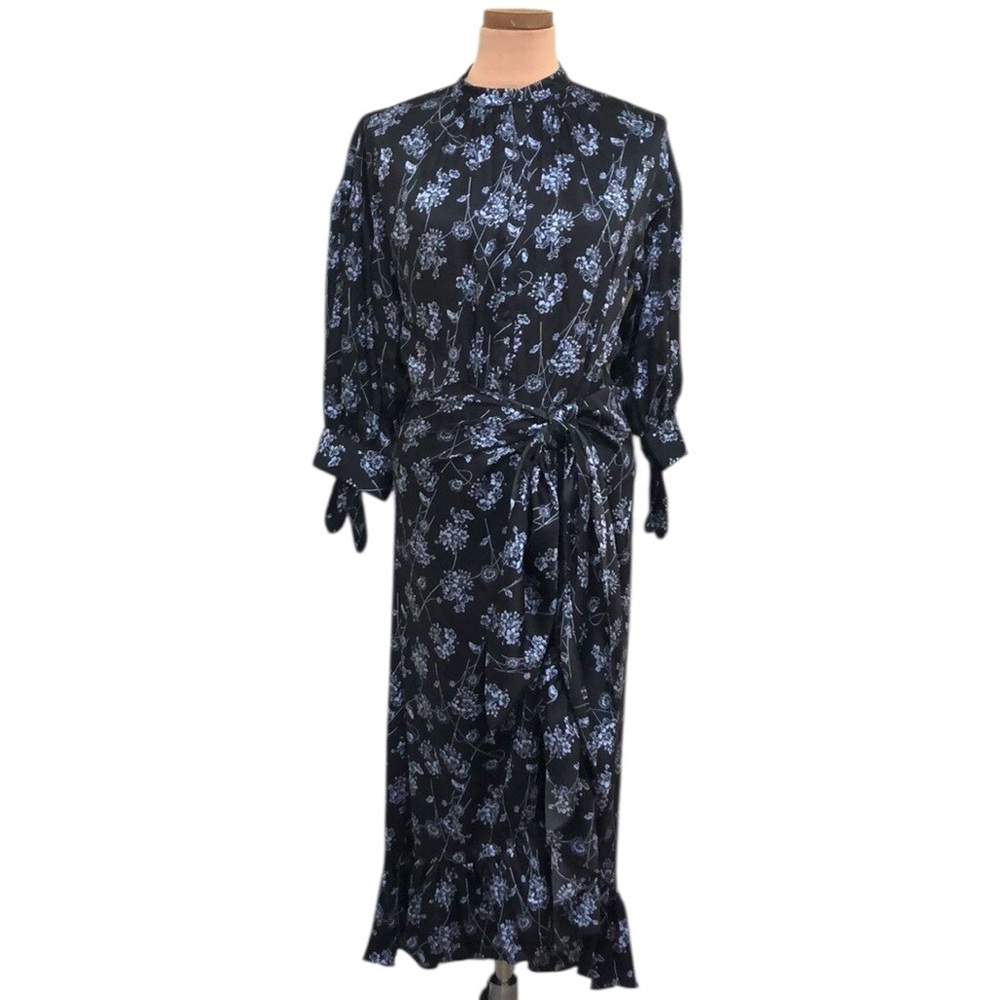 Cinq a Sept Halette Tie-Waist Maxi Dress Black Floral Print Size 8